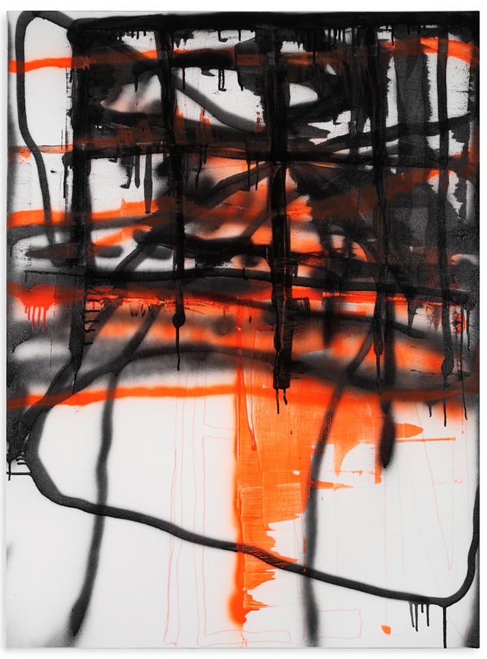 Ian Toms, FERALTEEN (watching) 2012, enamel and ink on canvas, 44 x 33 inches.