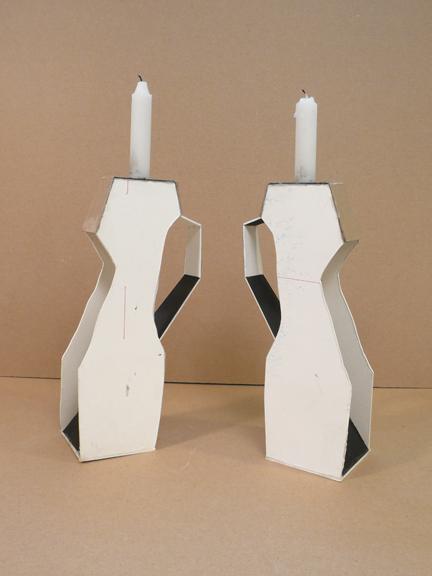 Dawn Cerny, Candle Holders, 2012, paper construction with candles, 9 x 4 x 2 inches each.