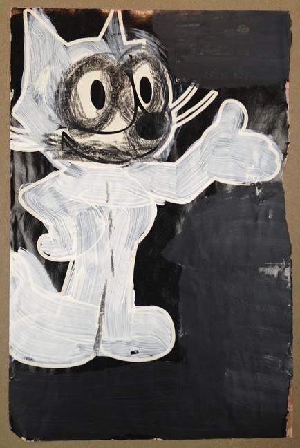 Andy Heck Boyd, Untitled (Cat) 2015, acrylic on comic book page, 10 x 7 inches.