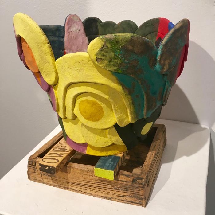 Luke Armitstead, Rainbow Bowl, glazed and painted earthenware on earthenware base, 11 inches diameter.