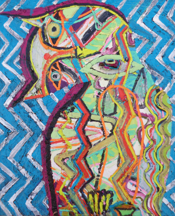 Ryan Schneider, The Giver, 2015, oil and rock on linen, 24x20 inches.