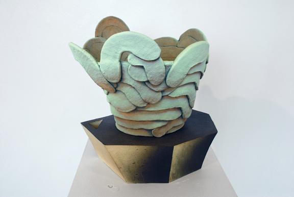 Luke Armitstead, Mint Bauhaus Noir, 2017, glazed earthenware with acrylic, 12" wide x 18" high.