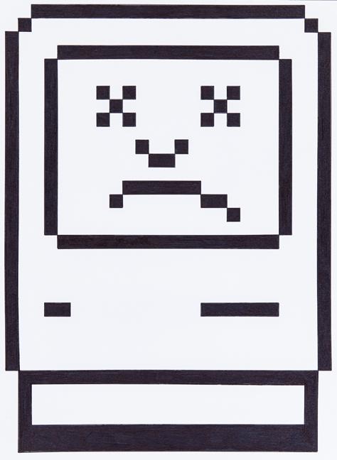 Mike Simi, Untitled (Sad Mac), 2015, permanent ink on paper, 15 x 11 inches.