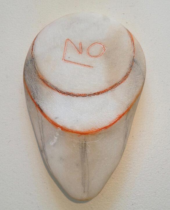 Seth David Friedman, Untitled, 2015, Carrara marble and color pencil, 4.5 x 3 x .75 inches.