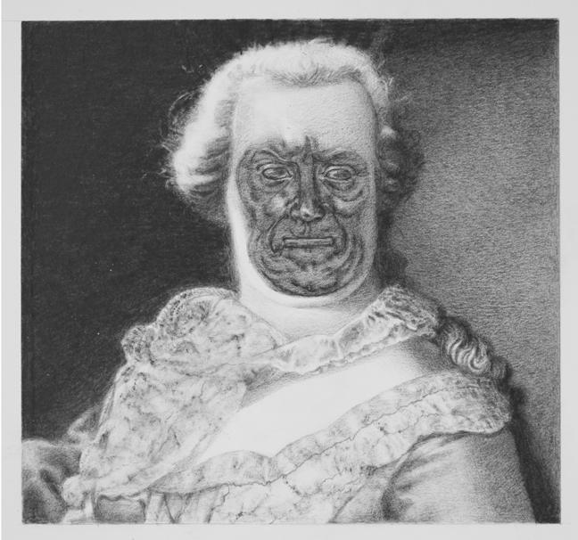 JAMES CICATKO, MARIA THERESA, 2014, GRAPHITE ON PAPER, 6 X 7 INCHES.