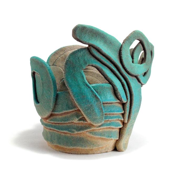 Luke Armitstead, Blue Wave Basket, 2016, glazed earthenware, 8 inches diameter.