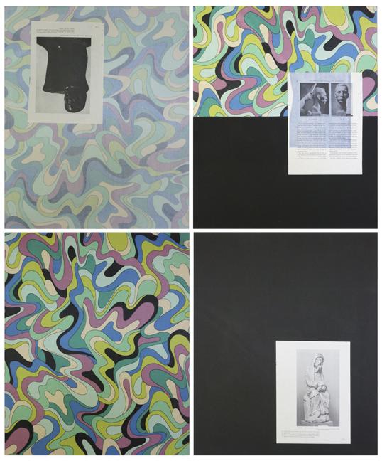 Philip Miner, Profit Cher, Prophète, 2014, flashe with ink-jet print on fabric, 24 X 20 inches each.