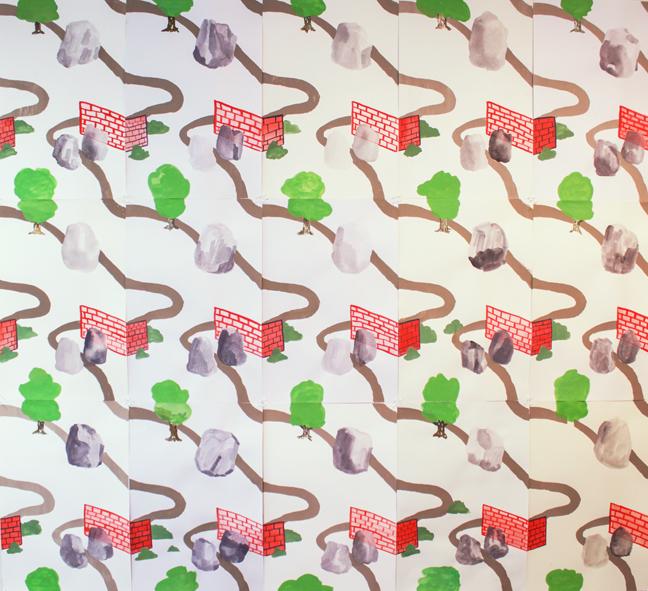 Dawn Cerny, There Is No Rhyme. There Is No Nursery. There Is No Moon, 2018, hand painted gouach on silkscreen on assorted archival papers, 18 x 12 each, unique edition of 130.